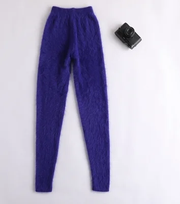 ladies women fashion hairy soft angora rabbit fur knitted mink cashmere autumn winter underwear warm trousers pants sweater pull