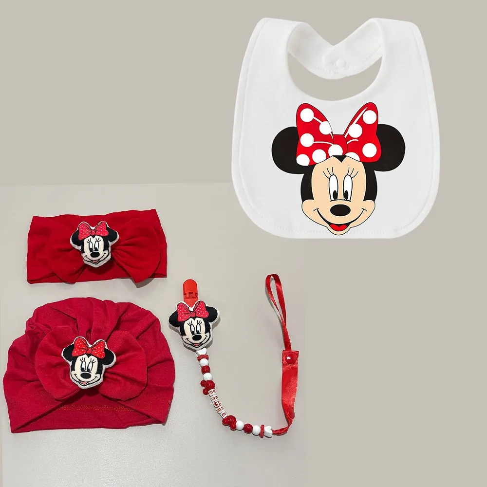 

Набор из 4 предметов: детские нагрудники, милая повязка на голову для новорожденных, шапочка для малышей, а также мультяшный держатель для соски для новорожденных и малышей.