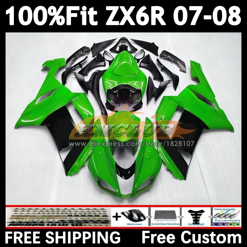 Injection Body For KAWASAKI NINJA ZX 636 6R ZX-6R 2007 2008 157No.22 ZX-636 ZX600 ZX636 green black ZX-600 ZX6R 07 08 Fairings