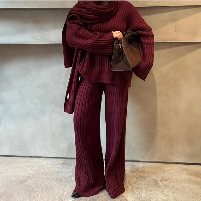 Elegant Knitted Suit Women\'s Long Sleeve Solid Color Casual Women\'s Jacket Pants Suit 2024 New Women\'s Knitted 2-Piece Set