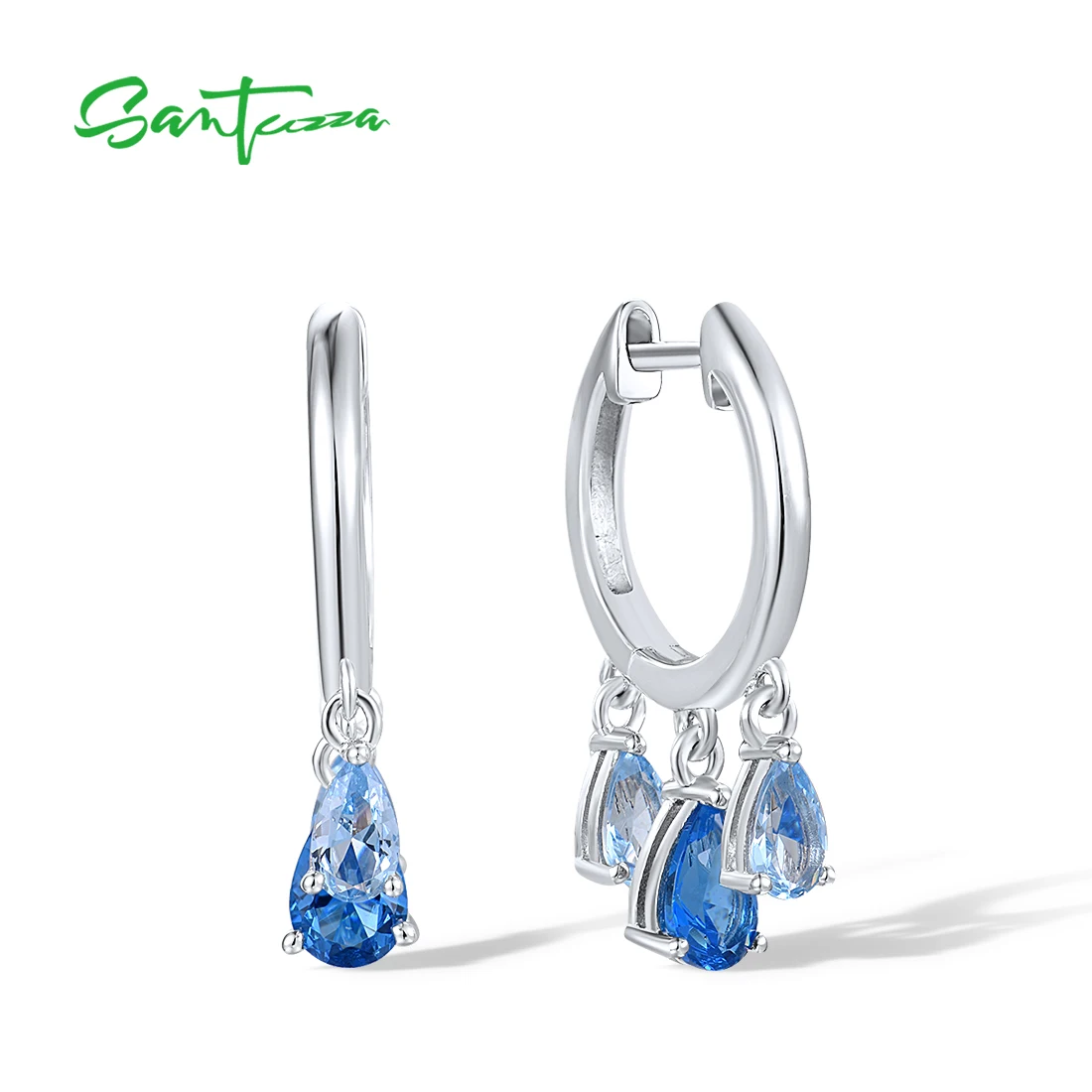 SANTUZZA Geniune 925 Sterling Silver Drop Earrings For Women Created Ruby Pink Heart Stone Hoop Sweet Party Gifts Fine Jewelry 2