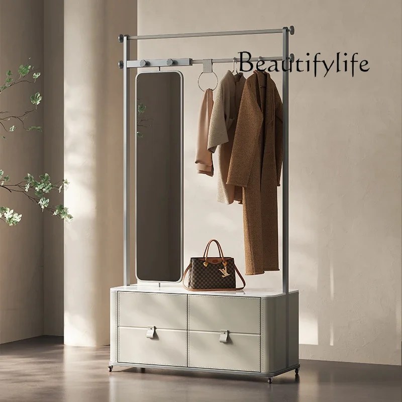

Q Coat rack high-grade light luxury full-length mirror storage cabinet integrated stainless steel bedroom removable hanger
