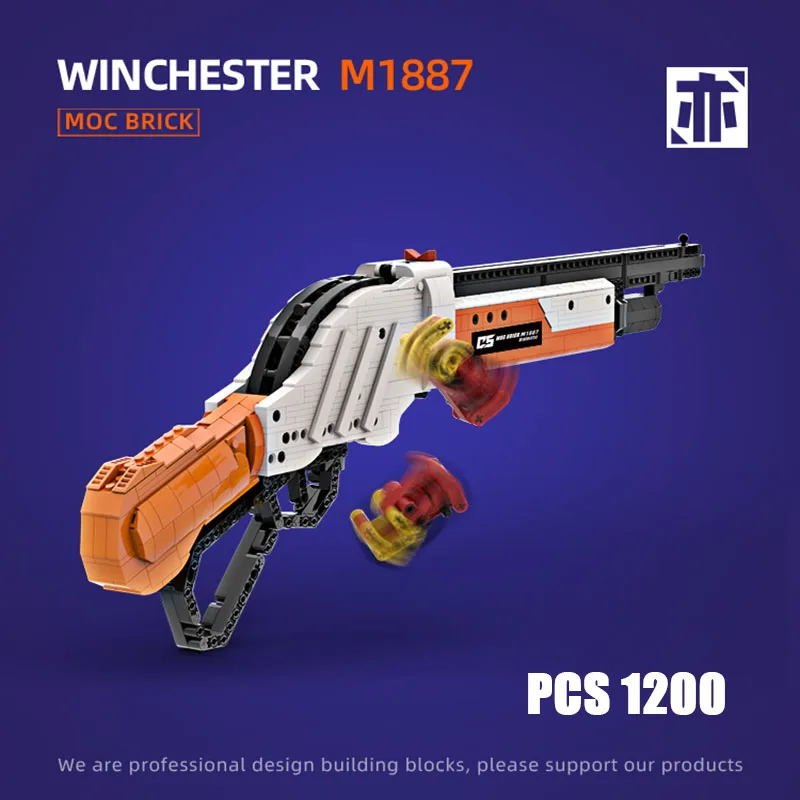 1200PCS Technical Shell Eject Winchester Shotgun Building Blocks MOC Gun Model Assemble Bricks Shooting Toys Gift For Adult