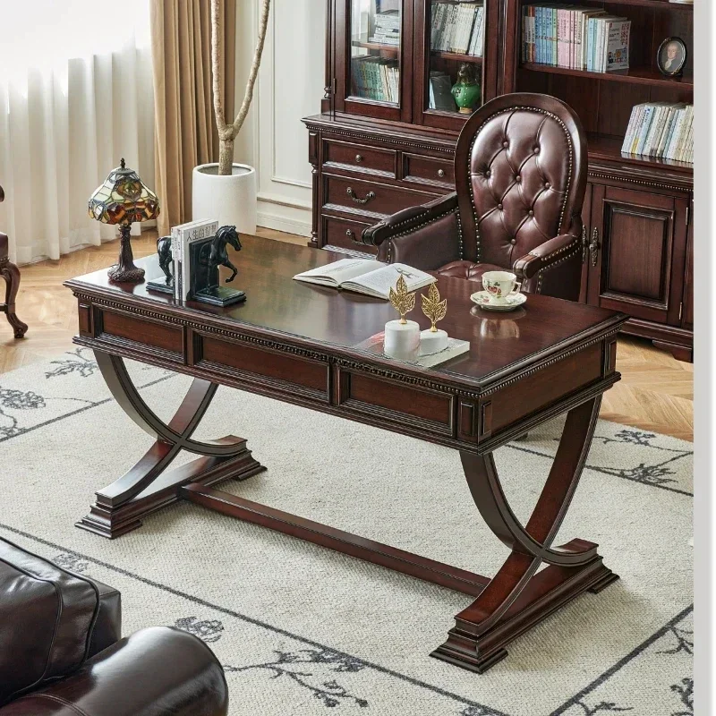 

Американский письменный стол из цельного дерева, домашний письменный стол из золотой тикового дерева, комбинация офисного стола и стула