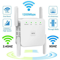 WiFi Repeater 1200Mbps WiFi Signal Booster Dual Band 2.4G 5G WiFi Extender 4 Antenna Amplifier WPS Router for Home Office WD12