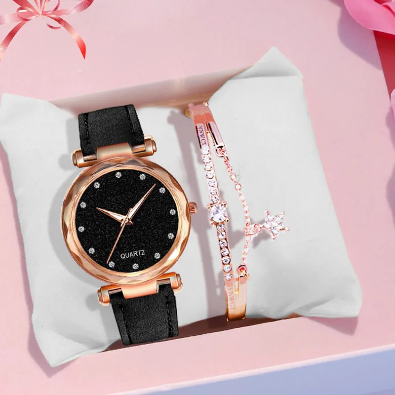 

Fashion Women Leather Casual Watch Quartz Crystal Wristwatch Starry Sky Belt Wristwatch for Female Clock Relogio Feminino