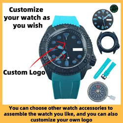 Custom LOGO 41mm 007 Watch Fit NH3 Series 35 36 Movement 316L Stainless Steel Sapphire Convex Glass Matte Black Case Lume Dial