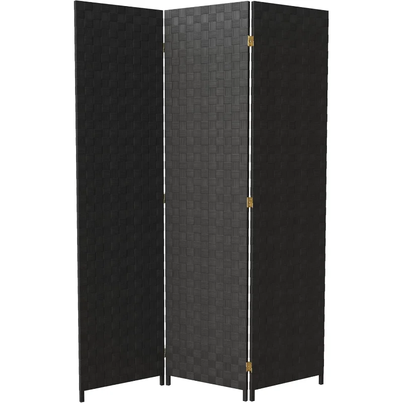 

6 ft. Tall Woven Fiber Outdoor All Weather 3 Panel-Black Room Divider