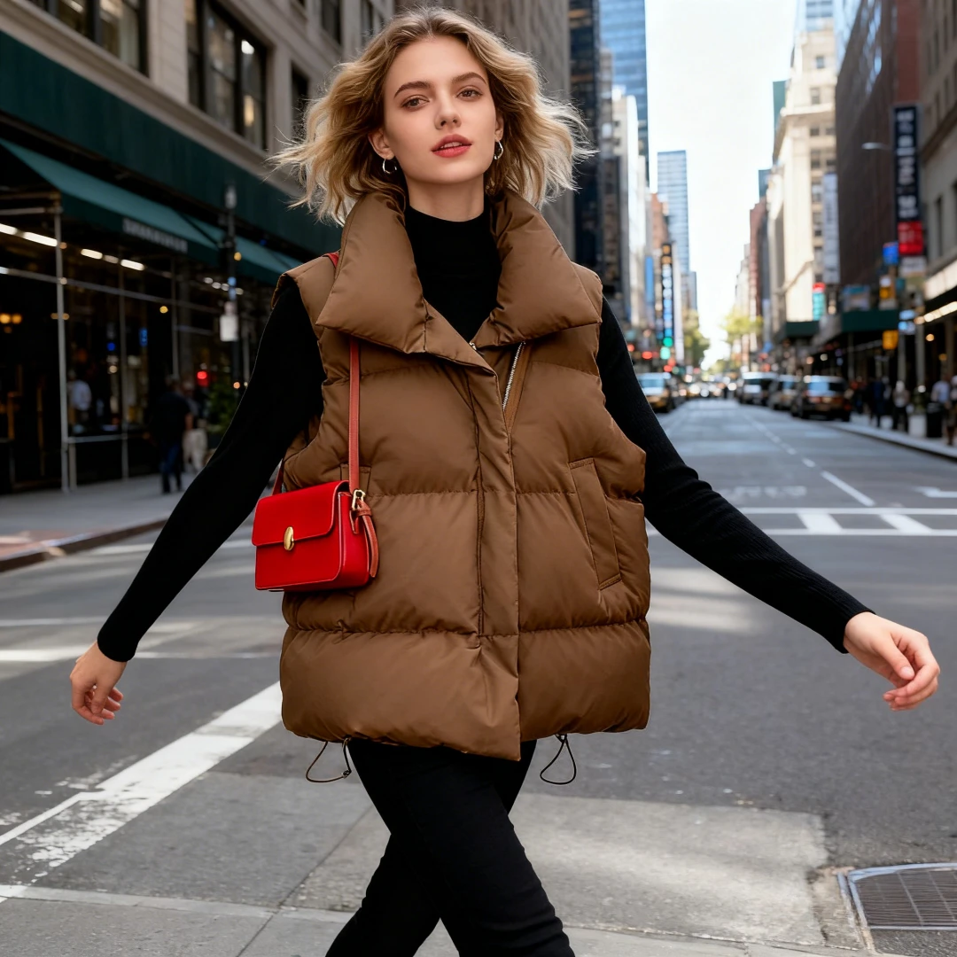 Weste Damen Frühling und Herbst neue koreanische Version lose Weste Stehkragen einfarbig Baumwolle