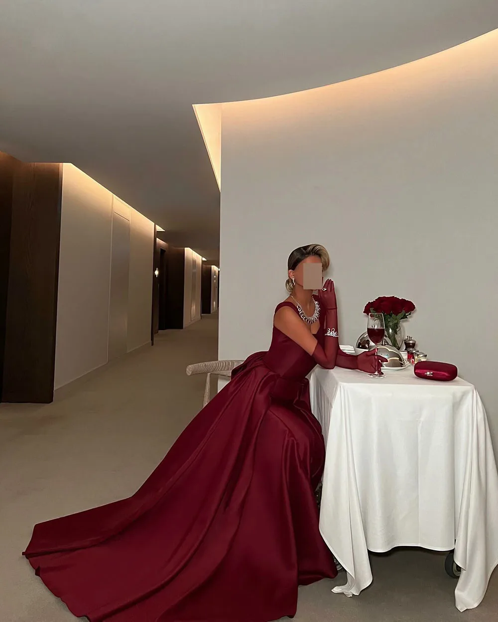 Msikoods Wine Red Prom Gown Women Customized Satin Formal Dress Bowknot Party Saudi Evening Dress Women Special Occasion Dress