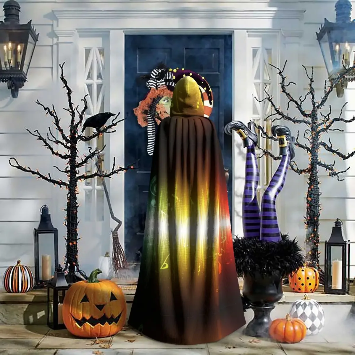 Note musicali luminose Mantello unisex per adulti con cappuccio Costume da strega lungo Cosplay Costumi cosplay di Natale per uomini adulti