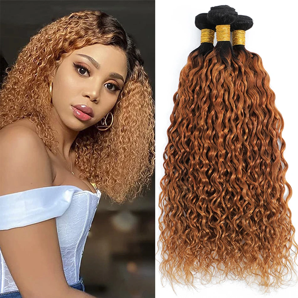 DreamDiana 100% Malaysion Water Curly Hair 3 Bundles Remy Ombre Blond Water Wave Hair T1B27 Colored Wavy Human Hair Extensions