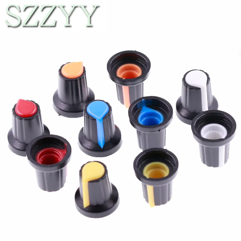 

30PCS/lot WH148 Potentiometer Kit Plastic Knobs Cap 6mm Shaft Hole AG2 Yellow Orange Blue White Red 5value*6PCS=30PCS