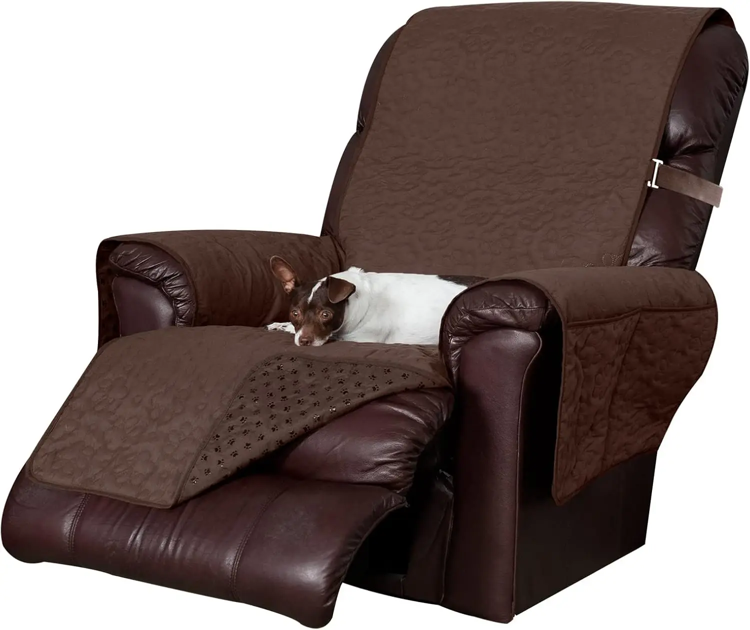 

Waterproof & Non-Slip Recliner Chair Cover Protector W/ Side Pockets For Dogs, Cats, & Children - Quilted Paw Print Living Room