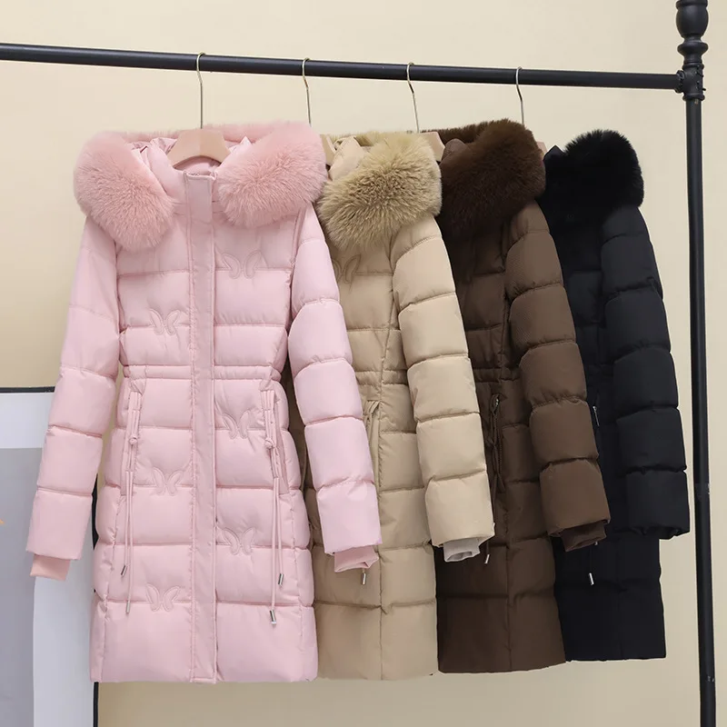 Women's Long Down Cotton Coat Skinny Detachable  Petite Cotton Coat Cotton Jacket  Warm Fashion Embroidery Vintage Comfortable