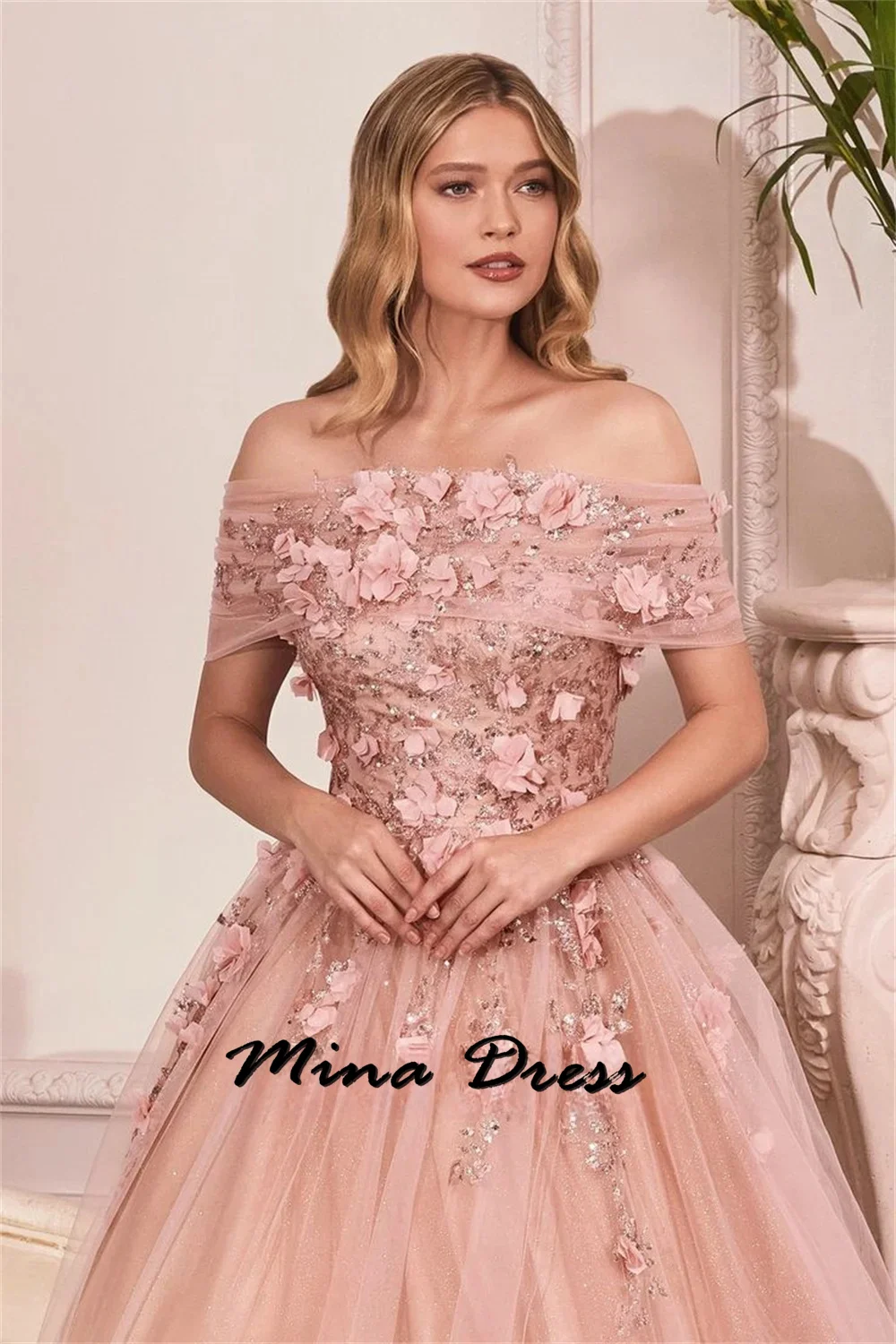 Mina Customized Strapless Luxurious Evening Dresses 2024 Luxury Flowers Backless Boat Collar Special Occasion Dresses Ball Gowns