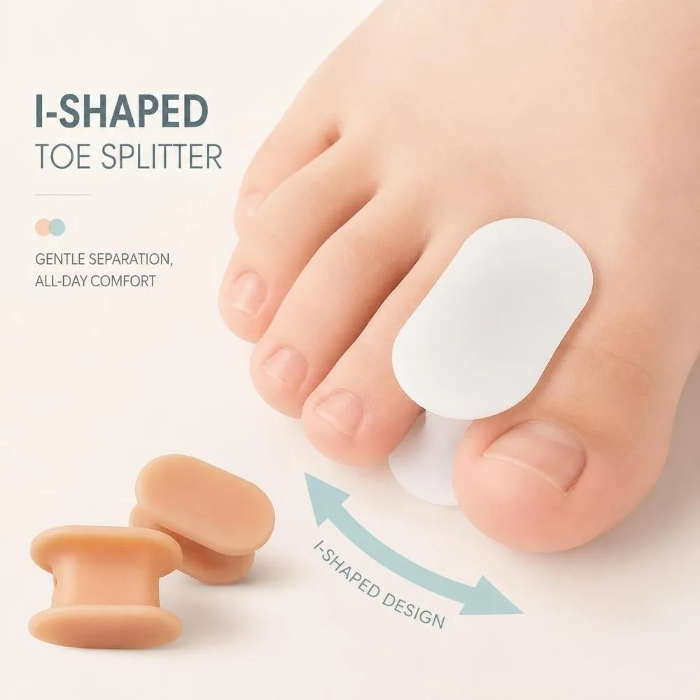 1 Pair Moisture Resistant Big Toe Separator I-Shaped Structure SEBS Toe Spacer Reusable Soft Flexible Bunion Relief Corrector