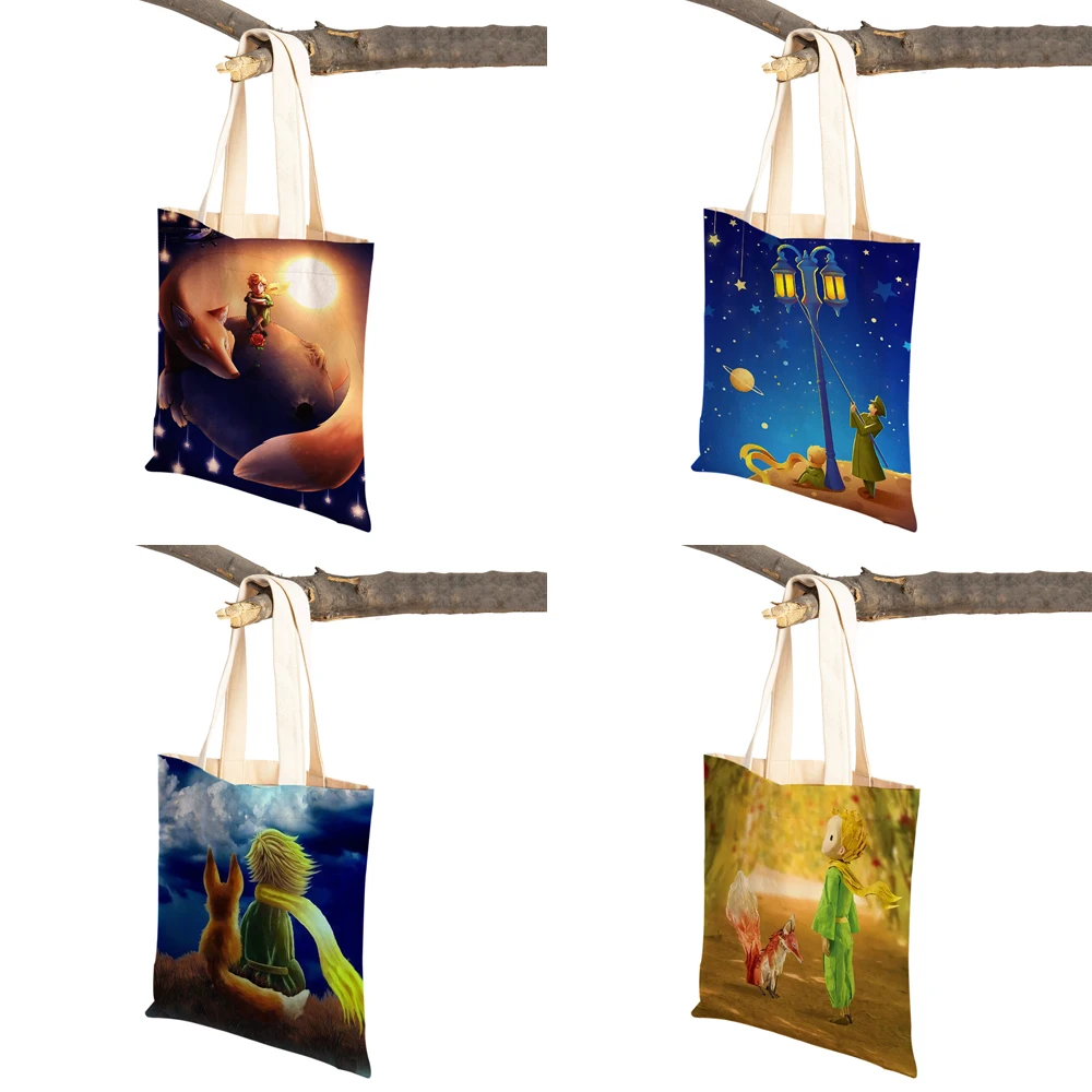 Little Prince  Women Shopping Bag Double Print Fashion Classic Cartoon Anime Student Canvas Travel Tote for Children Boys Girl