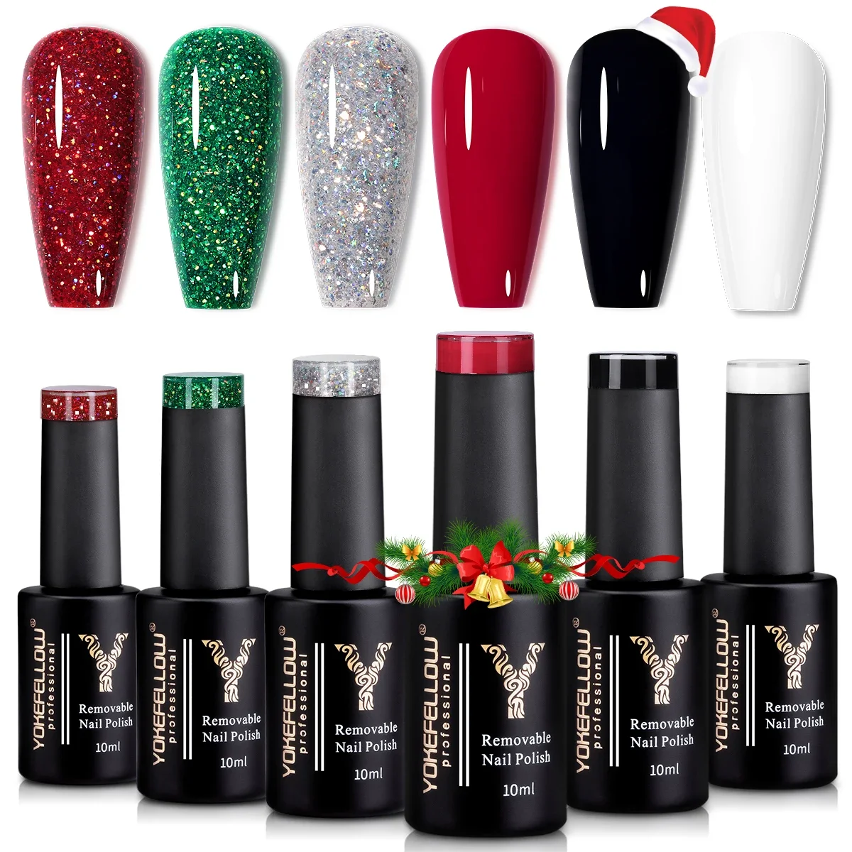 YOKEFELLOW Christmas Gel Nail Polish Glitter Green Silver Black White Red Christmas Gel Polish kit Nail Art Christmas Gift