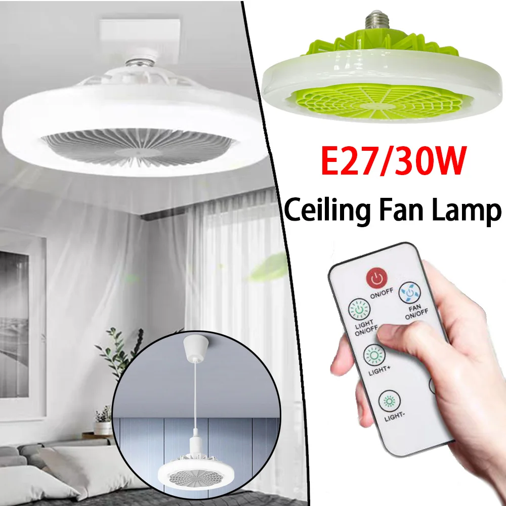 Ceiling Fan with Lighting Lamp E27 Converter Base Electric Fan with Remote Control 3 Speed Light Fan for Bedroom Living Room