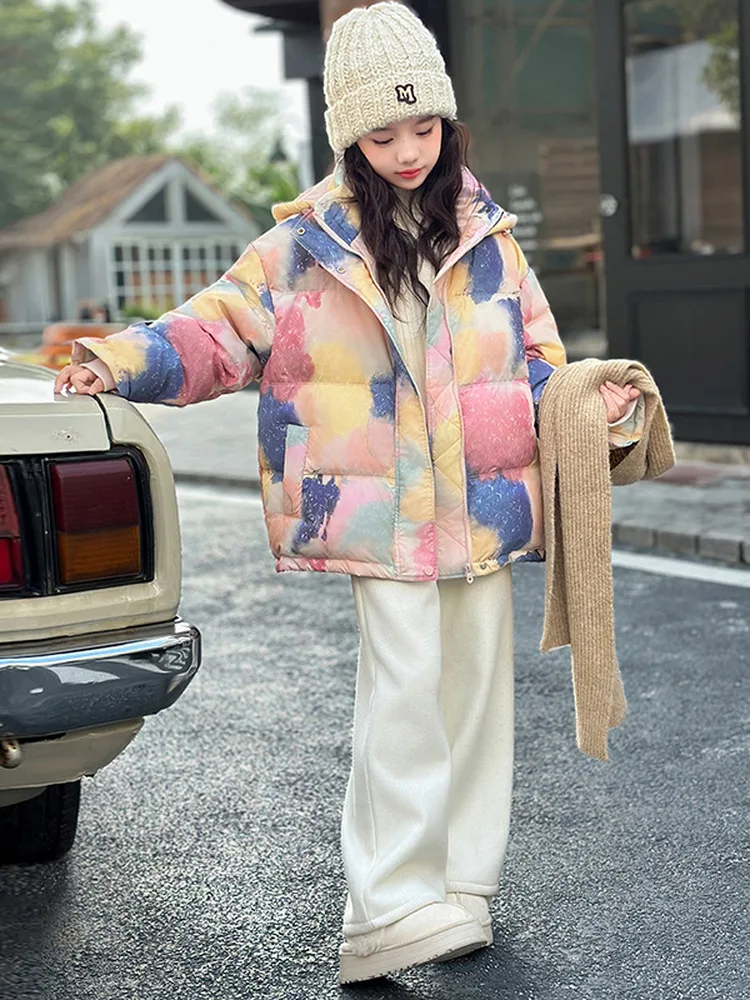 trendy-casual-du-down-cotton-jaet-for-girls-warmth-middle-and-large-children's-winter-clothes-polyester-fiber-round-ne