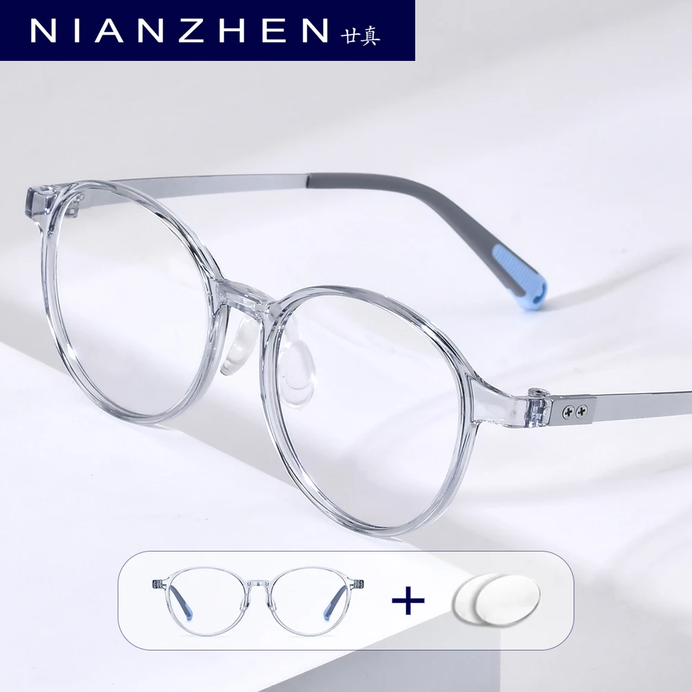 NIANZHEN Anti Blue Prescription Eyeglasses Teenage Myopia Optical Lens Student Eyewear Round TR90 Titanium Kids Glasses Frame