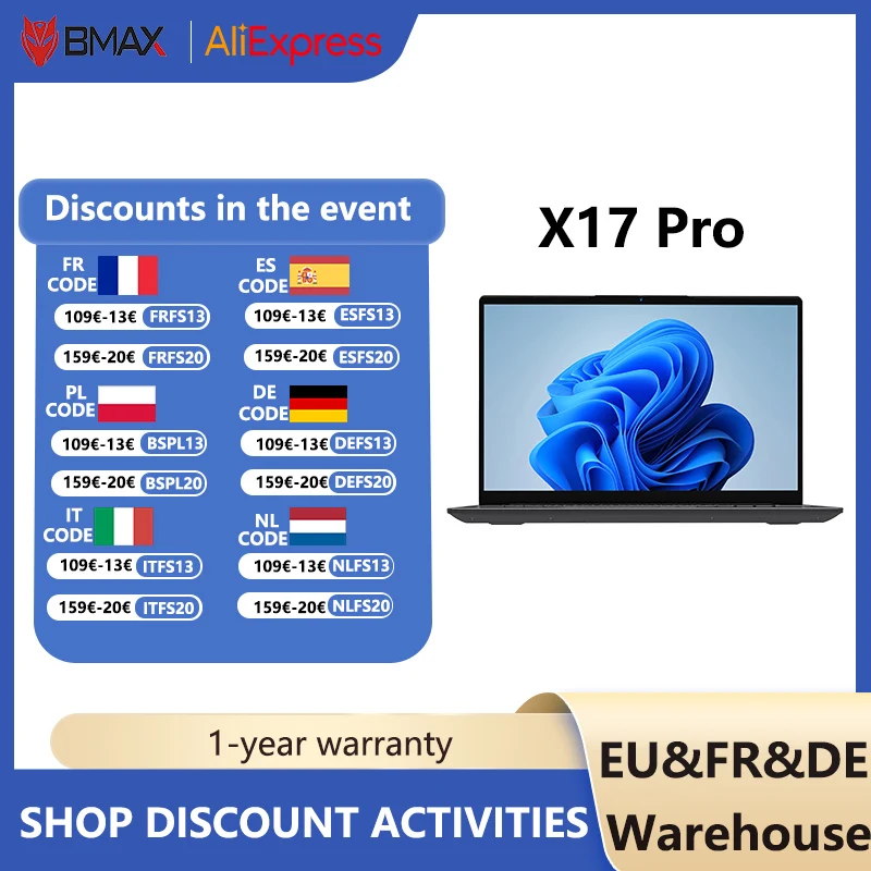 كمبيوتر محمول للألعاب BMAX X17 Pro2025 AMD Ryzen 7 7730U32GB ذاكرة 1 تيرابايت SSD 15.6 بوصة Ultrabook Bluetooth 5.4 Windows 11 Pro