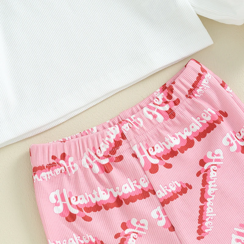 Conjuntos de 2 piezas para niñas, Tops de manga larga con estampado de corazón y pantalones acampanados con cintura elástica, conjunto de ropa para el Día de San Valentín