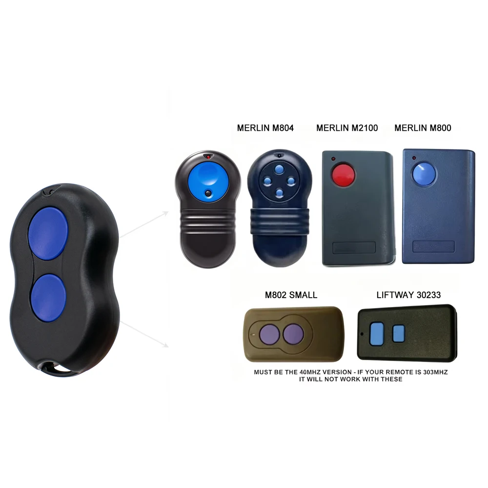 40.685MHz 12 Dip‑Switch Fixed Code Garage Door Remote Replacement For Merlin M802 Blue, M‑802 M804 M2100 M800 Old 40MHz Opener