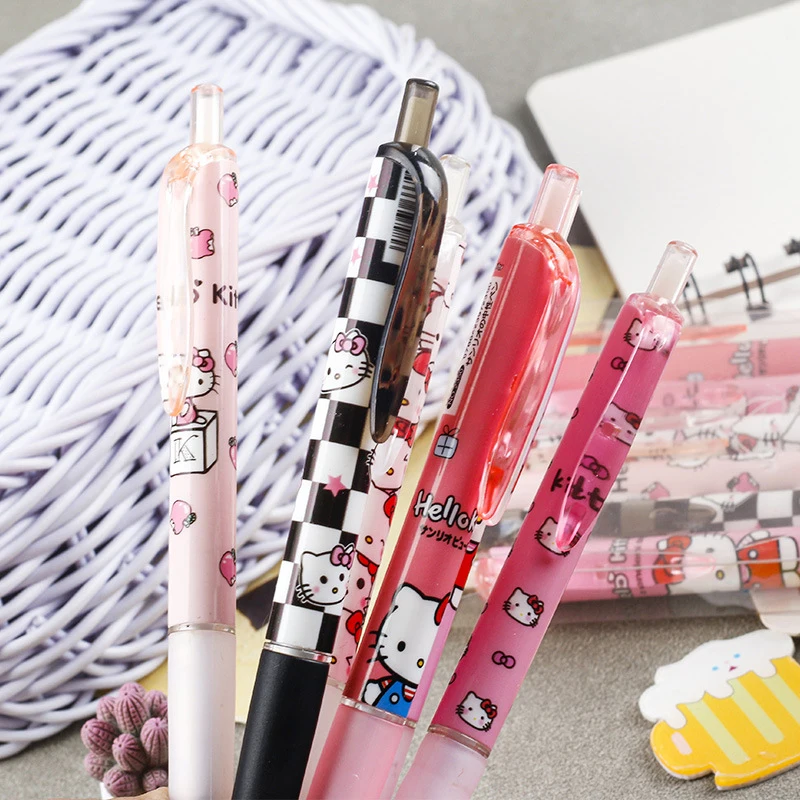 6 Stuks Kawaii Sanrio Gel Pen Schattig Hello Kitty Mijn Melodie Kuromi Cartoon St Sneldrogend Zwart 0.5Mm Druk Op De Balpen