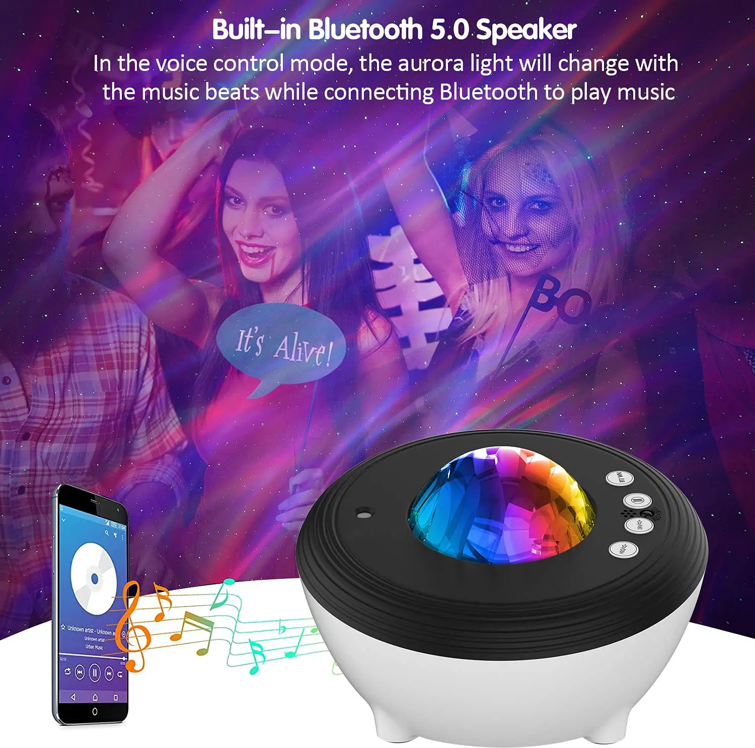 Aurora Projector Northern Lights Galaxy Light White Noise Sound  Bluetooth Speaker/Timer/Remote for Ceiling Bedroom Decor Kids