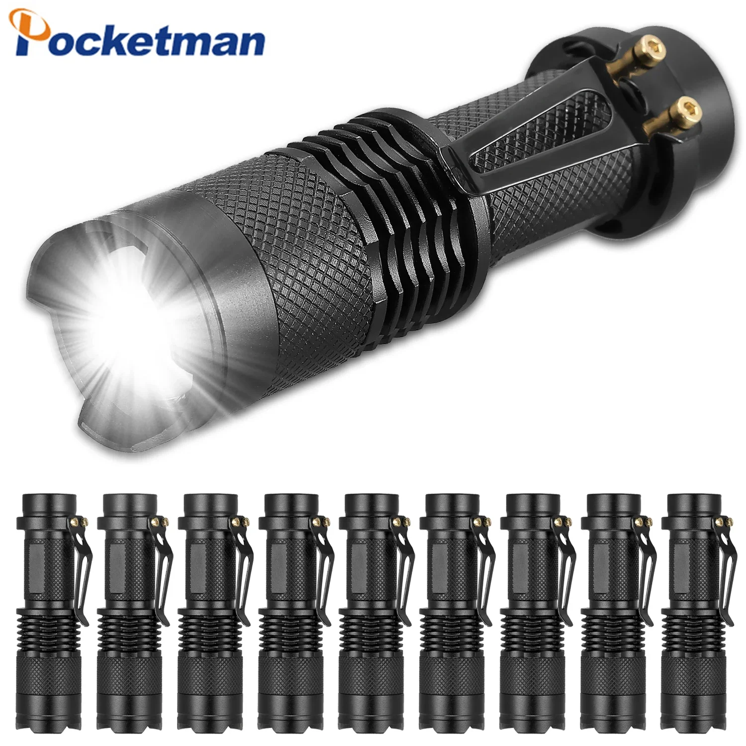 

10PCS LED Q5 Mini Flashlight Zoomable Pocket Camping Torch Wateroproof Lanterns with Pen Clip for Outdoor Hiking Biking Cycling