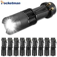 10PCS LED Q5 Mini Flashlight Zoomable Pocket Camping Torch Wateroproof Lanterns with Pen Clip for Outdoor Hiking Biking Cycling