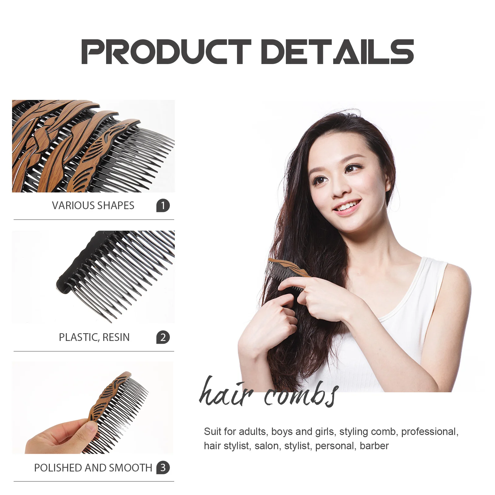 

8Pcs Wooden Hair Clips Smooth Wide Teeth Comb for Detangling Long Thick Hair Styling Salon Accessory Inserted Comb