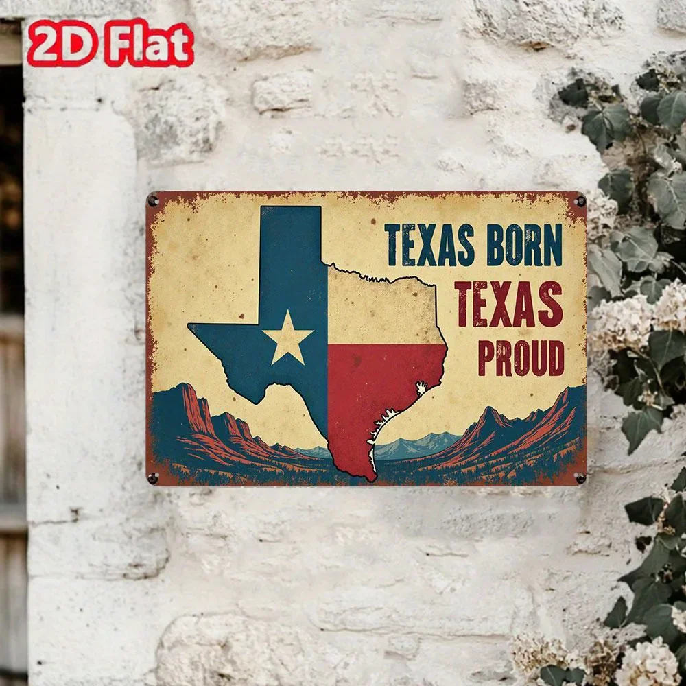 

Timeless Retro "Proud to Be Born in Texas" Metal Tin Sign. The vintage 2D wall art with a Texas state map design