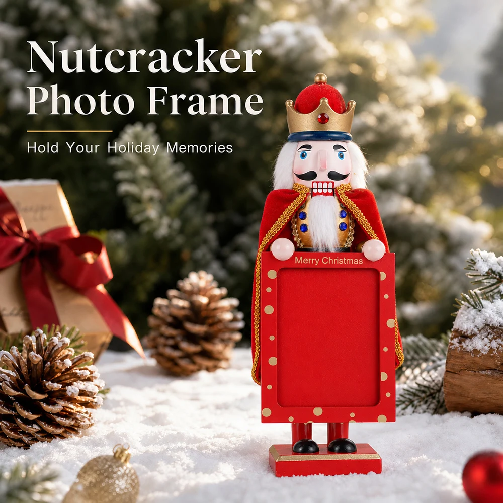 38CM Christmas Nutcracker 5-inch Photo Frame Puppet Handcrafted Decoration Christmas New Year Holiday Party Decoration Gift
