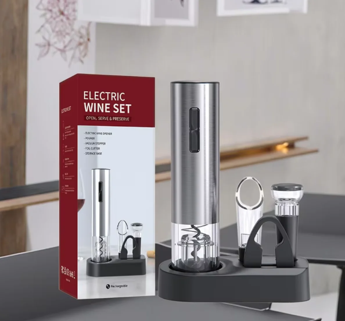 

High-Grade Electric Wine Bottle Opener with Rechargeable Feature Automatic Metal Wine Opening Artifact in Elegant Gift Box