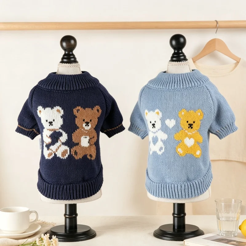Hundepullover mit Bärenmuster, warme, weiche Hundekleidung, modischer Rollkragenpullover für Welpen, gemütlicher Strickpullover für Haustiere, süßer Katzenpullover, Bekleidung für Bichon. – Detail 17