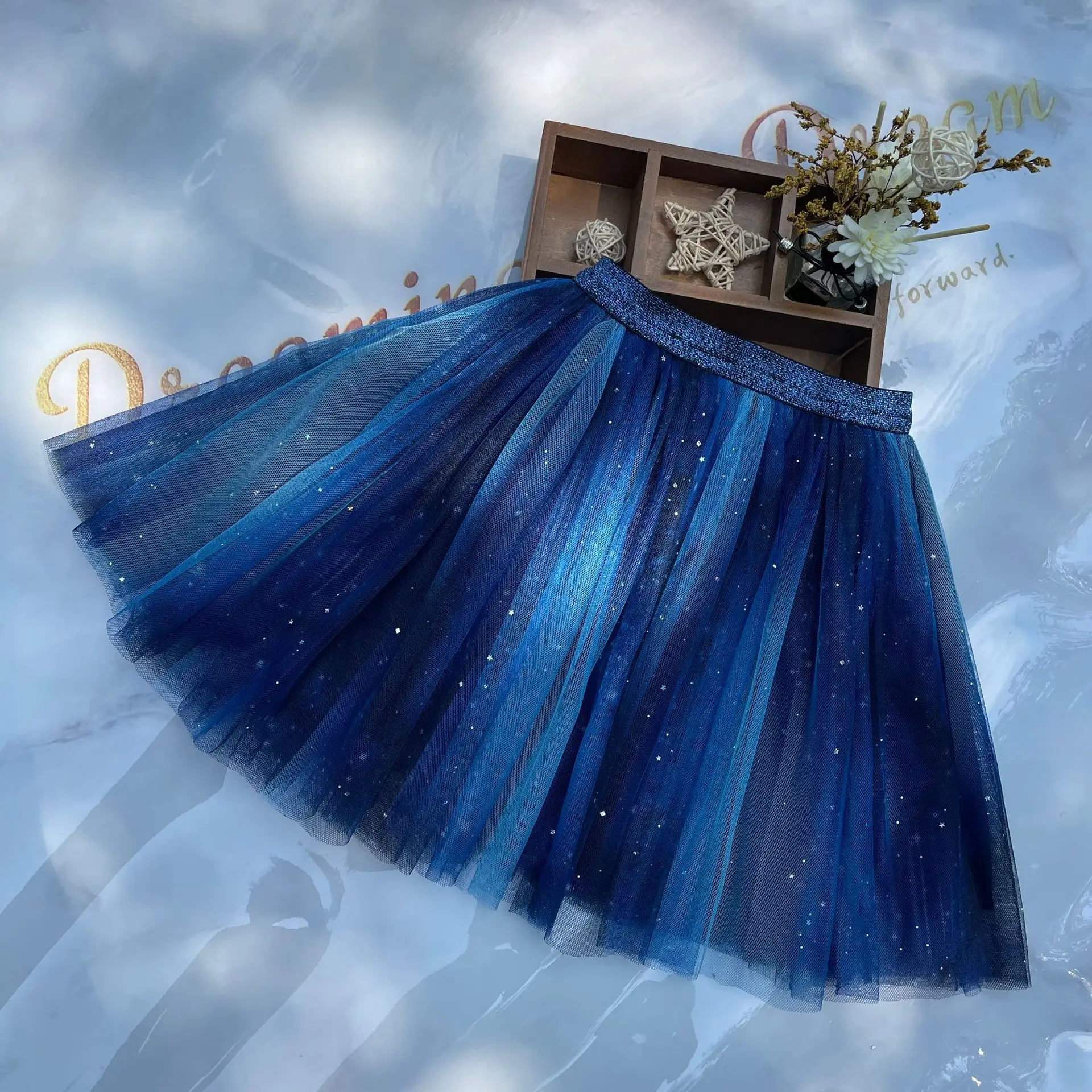 Girls Lace Skirts Tutus Summer Princess Girl Dance Skirt Blue Tulle Skirt Party Princess Dance Tutu for Children Clothes