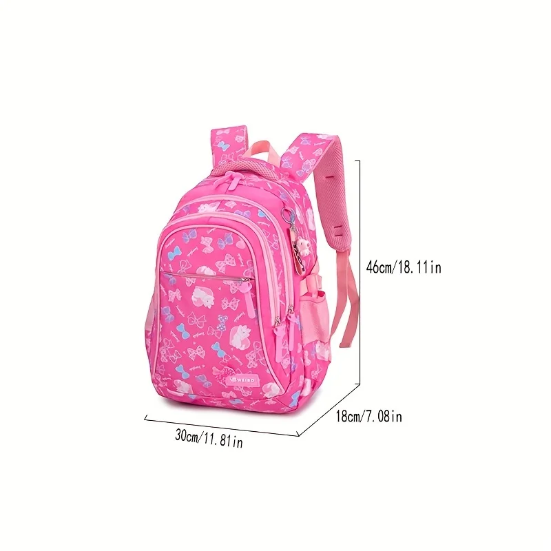 3-piece backpack lunch bag and pencil case, school backpack, girls\' backpack, cute bow and kitten pattern backpack