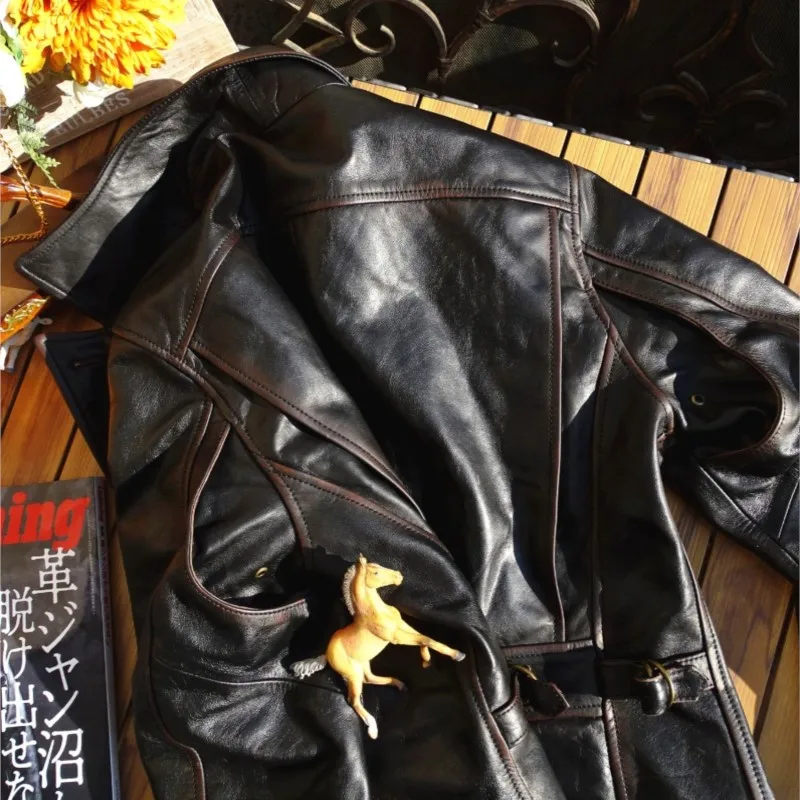 Tea Core Xiaoyou leather four-corner workwear lapel  coat