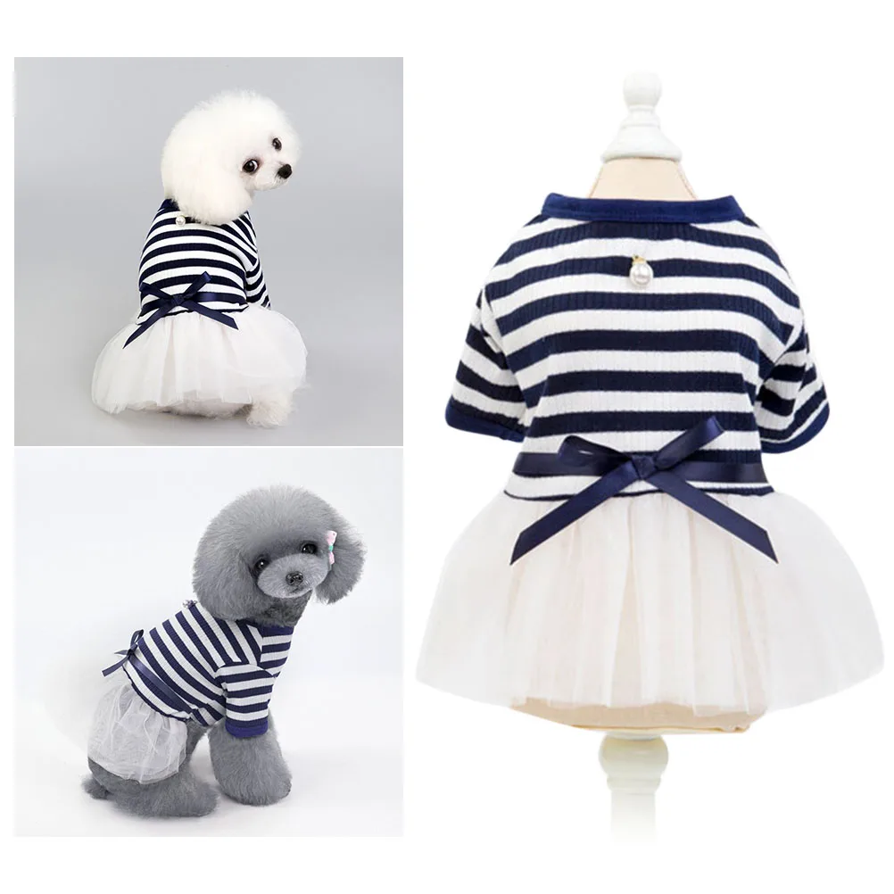 

Pet Dress Navy Blue Color Shirts Dog Cloth Summer Outdoor Clothes Puppy Skirt Popular among Small Dogs