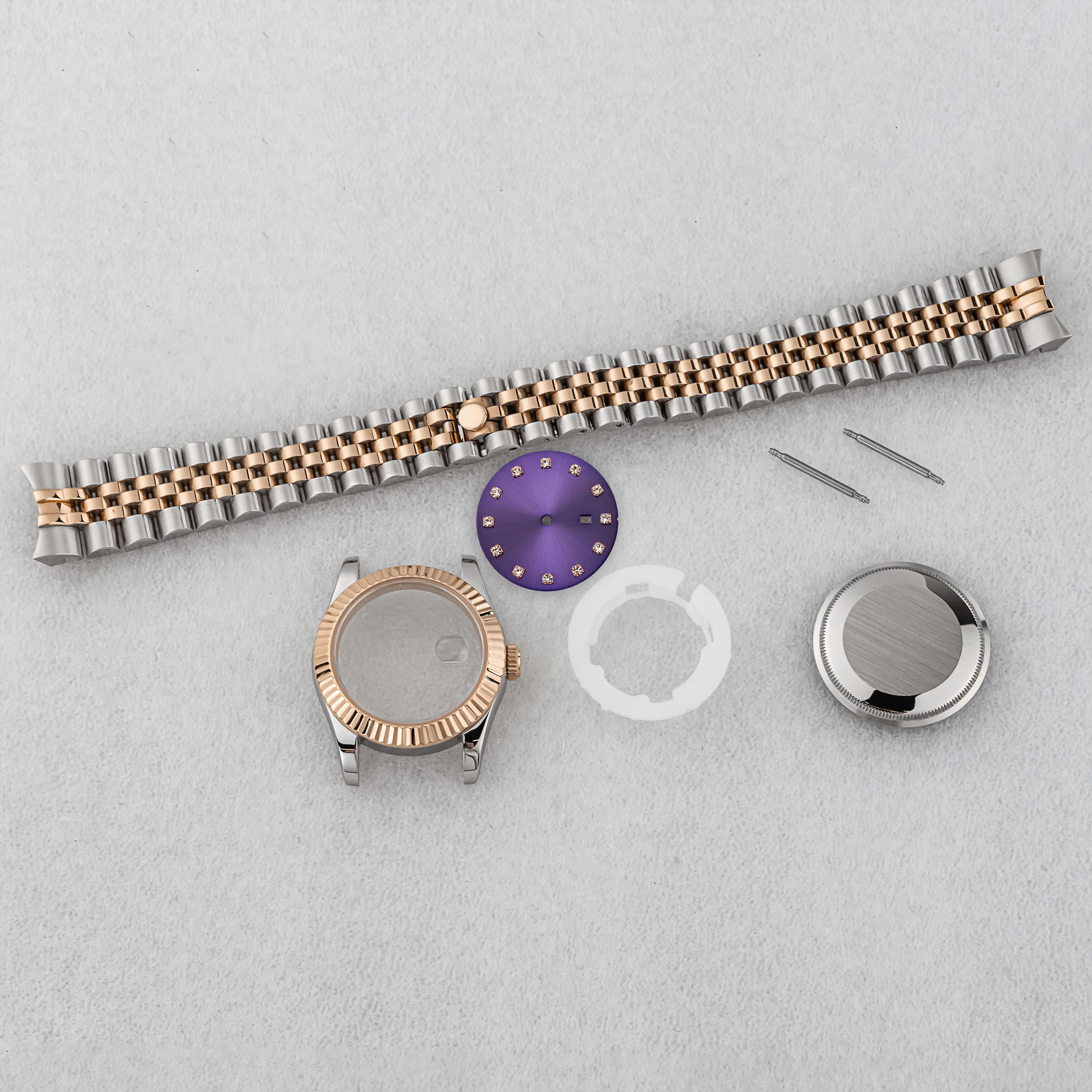 33 مللي متر ساعة حافظة 25 مللي متر الماس الهاتفي سوار فولاذي غير قابل للصدأ الياقوت الزجاج ل DATEJUST NH05 NH06 حركة تعديل ساعة اكسسوارات