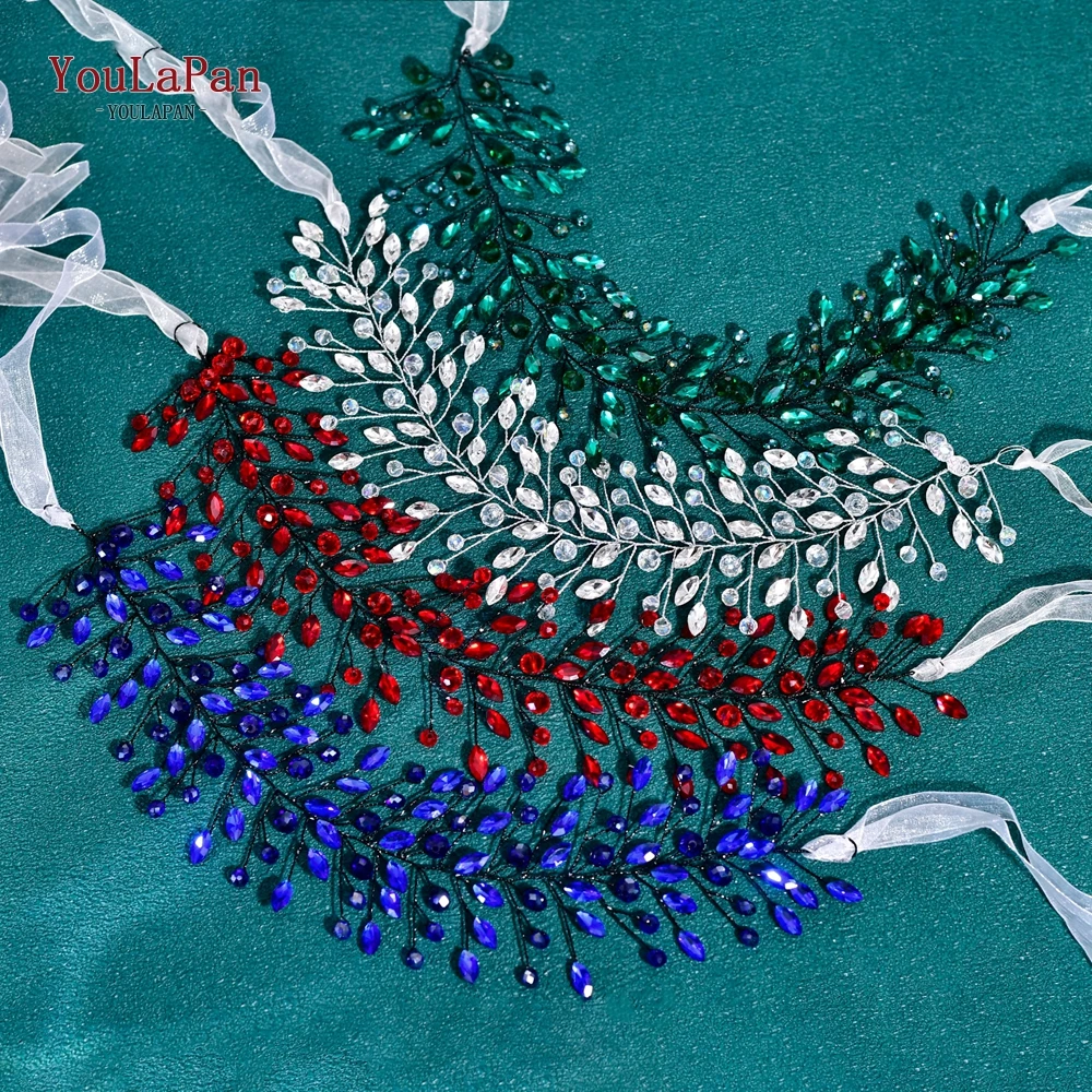 

TOPQUEEN Bridal Wedding Jewelry Hair Accessories Rhinestone Headband Handmade Green Crystal Crown Headress Party Gift HP799