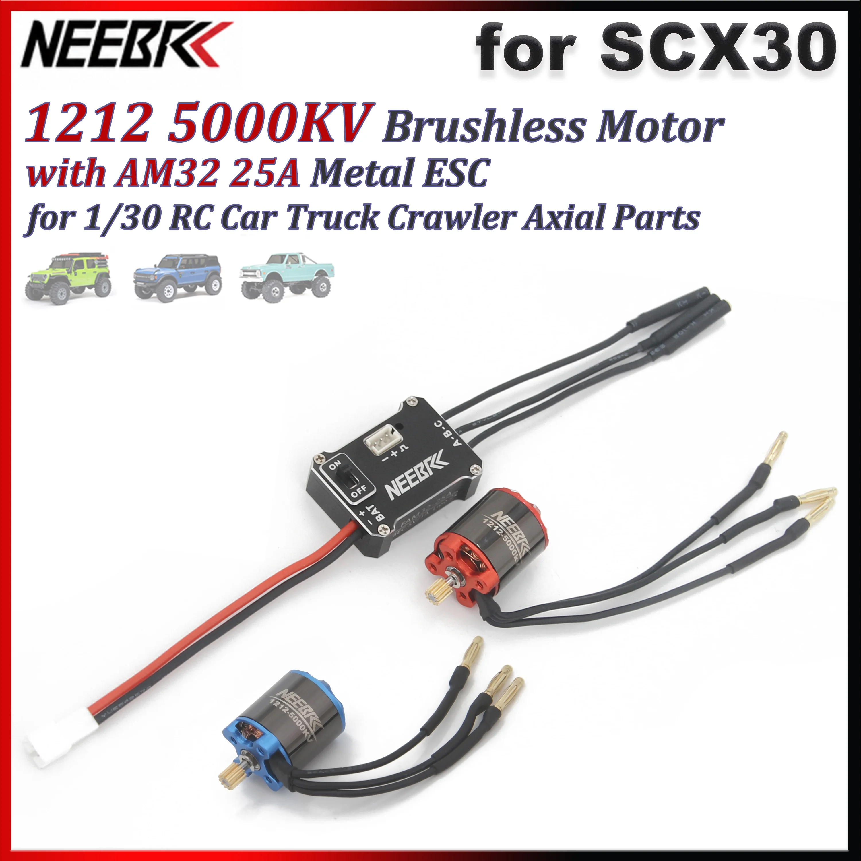 NEEBRC 1212 5000KV Outrunner Brushless Motor with AM32 25A Metal ESC SCX30 Upgrade Combo for 1/30 RC Car Crawler Axial Parts