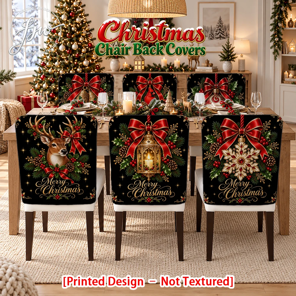 2/4/6pc Christmas Chair Back Covers Holiday Dining Chair Slipcovers for Christmas Party Home Decor