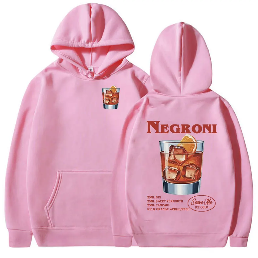 Negroni koktail Hoodie cetak Lucu Pria Wanita kaus Fashion lengan panjang kasual Pullover bulu ukuran besar Streetwear