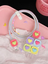 New Cute Candy Color Love Heart Charger Cover For IPhone 11 13 14 15 18W-20W Transparent Charge Protection Cover Charger Sleeve