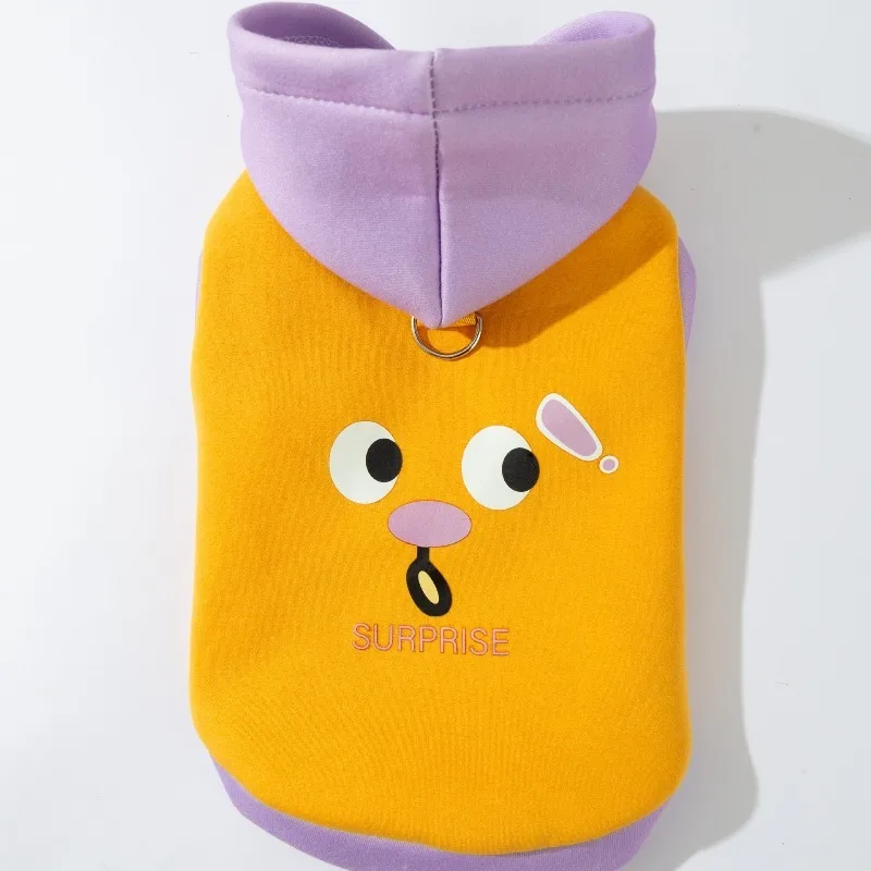 

Cute Face Print Dog Hoodie Winter Hooded Sweatshirt Leash D Ring Small Dogs Fleece Lined Warm Two Leg Pullover Cozy Washable Fit