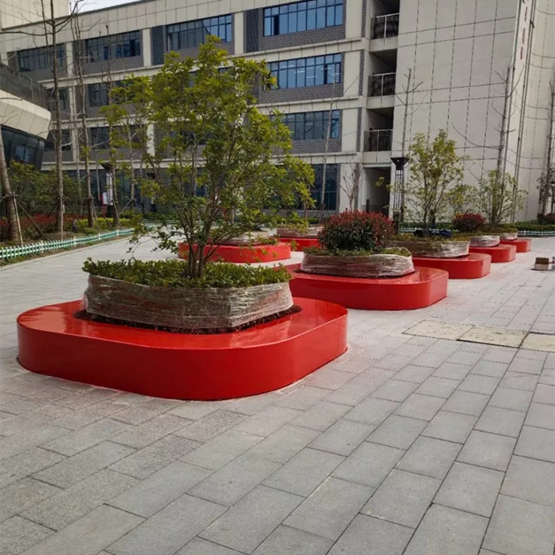 *Customization Modern Fiberglass Planter Pot Decor Flower Pot FRP Vase PE Coating  Flower Pots Planters with Bench Tree Pool